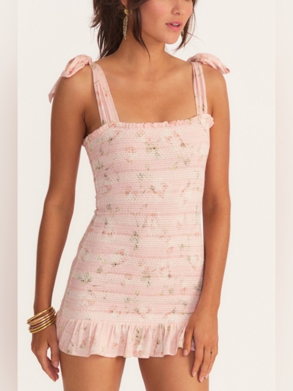 NWT LoveShackFancy Pink Norna Dress Ballet Pink Floral Tie-Shoulder Dress Large